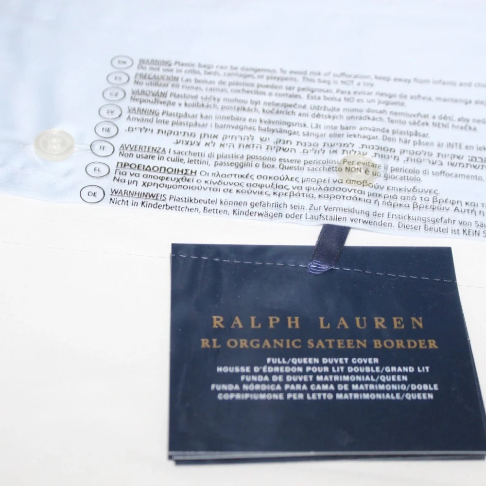 Ralph Lauren RL 624 Organic Sateen Border FULL/QUEEN Duvet Cover Blue Hycnt